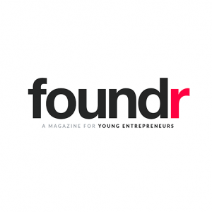 Foundr magazine for young entrepreneurs black text with red r at the end on a white background